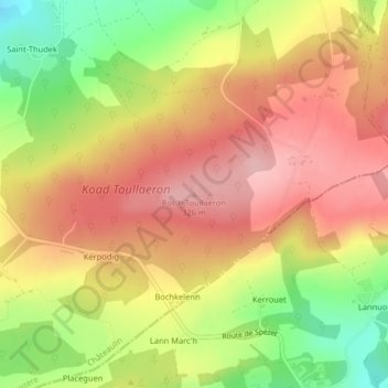 Carte topographique Roc'h Toullaeron, altitude, relief