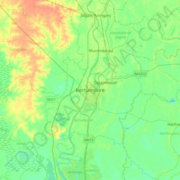 Carte topographique Berhampore, altitude, relief