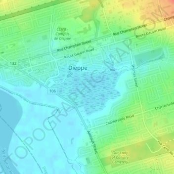 Carte topographique Dieppe Marsh, altitude, relief