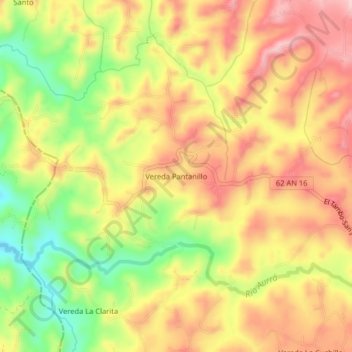 Carte topographique Vereda Pantanillo, altitude, relief