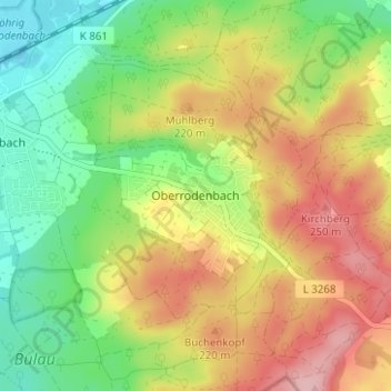 Carte topographique Oberrodenbach, altitude, relief