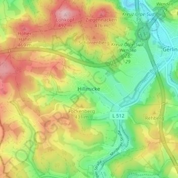 Carte topographique Hillmicke, altitude, relief