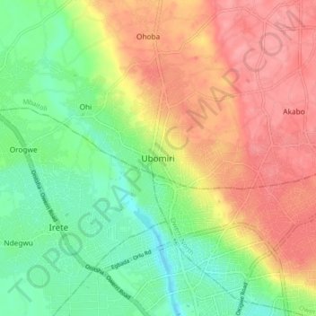 Carte topographique Ubomiri, altitude, relief