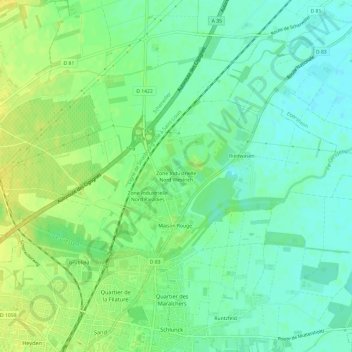 Carte topographique Zone Industrielle Nord Westrich, altitude, relief
