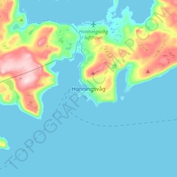 Carte topographique Honningsvåg, altitude, relief
