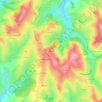 Carte topographique La Pendue, altitude, relief