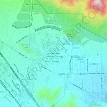 Carte topographique Serrano Village, altitude, relief