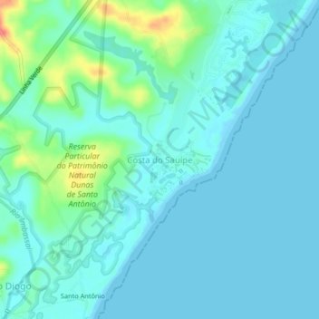 Carte topographique Costa do Sauípe, altitude, relief