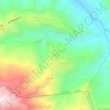 Carte topographique Tizi, altitude, relief