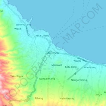 Carte topographique Maumere, altitude, relief