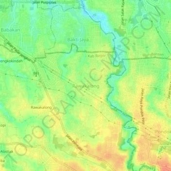 Carte topographique Rawakalong, altitude, relief