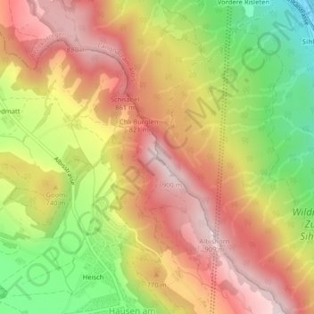 Carte topographique Bürglen, altitude, relief