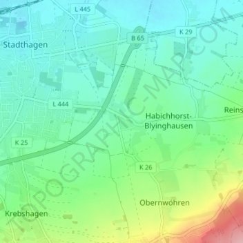 Carte topographique Habichhorst, altitude, relief