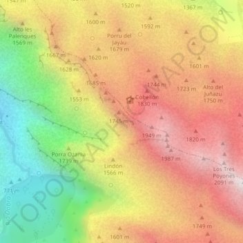 Carte topographique Mirador de Ordiales, altitude, relief