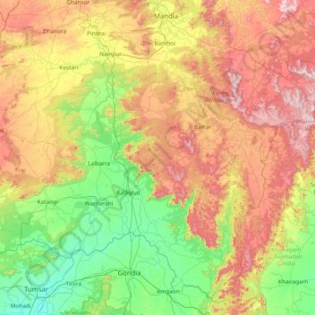 Carte topographique Bālāghāt, altitude, relief
