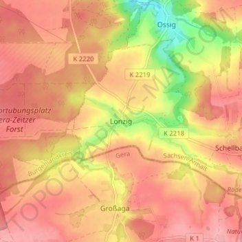 Carte topographique Lonzig, altitude, relief