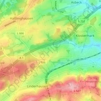 Carte topographique Bruchmühle, altitude, relief