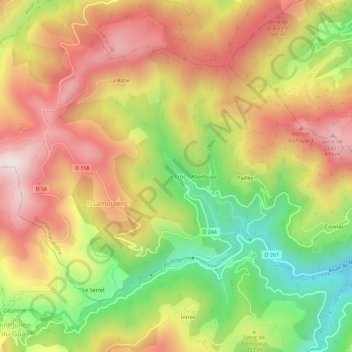 Carte topographique Le Cros, altitude, relief