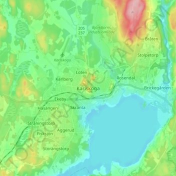 Carte topographique Karlskoga, altitude, relief