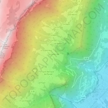 Carte topographique Le Guillot Bas, altitude, relief