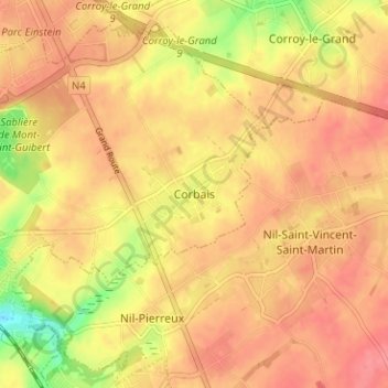 Carte topographique Corbais, altitude, relief