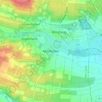 Carte topographique Mühlhofen, altitude, relief