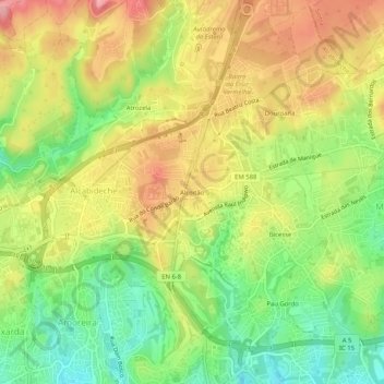 Carte topographique Alcoitão, altitude, relief
