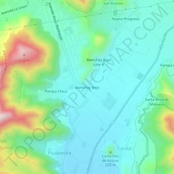 Carte topographique Manchay Bajo, altitude, relief