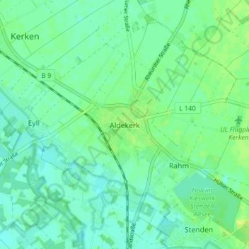 Carte topographique Aldekerk, altitude, relief