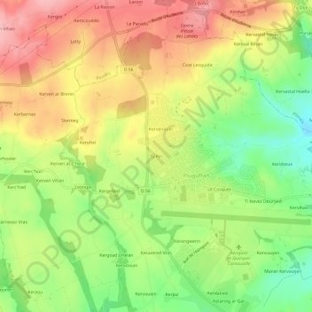 Carte topographique Ty Pin, altitude, relief