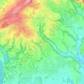 Carte topographique Galgiana, altitude, relief