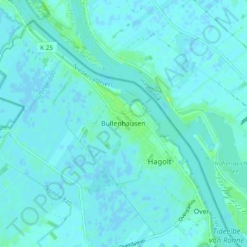 Carte topographique Bullenhausen, altitude, relief