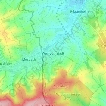 Carte topographique Wenigumstadt, altitude, relief