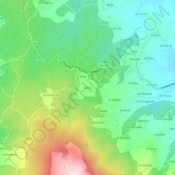 Carte topographique Calvos, altitude, relief