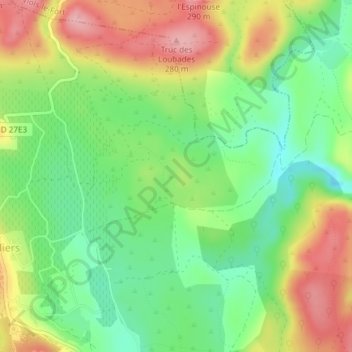 Carte topographique Trou Loubarès, altitude, relief