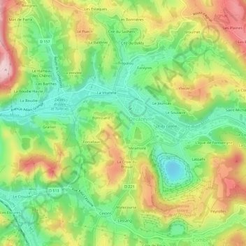 Carte topographique Vialarels, altitude, relief