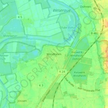 Carte topographique Windheim, altitude, relief
