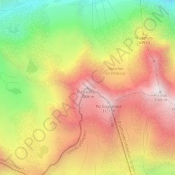 Carte topographique Piz Valdraus, altitude, relief