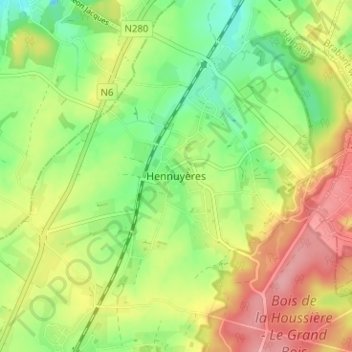 Carte topographique Hennuyères, altitude, relief