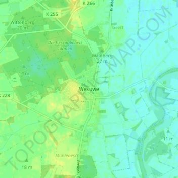 Carte topographique Wesuwe, altitude, relief