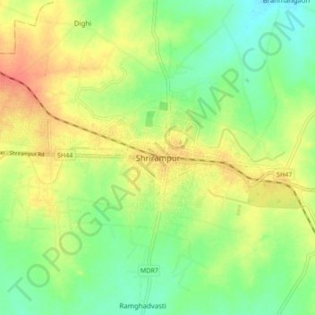 Carte topographique Shrirampur, altitude, relief