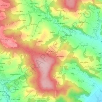 Carte topographique Gerwalln, altitude, relief