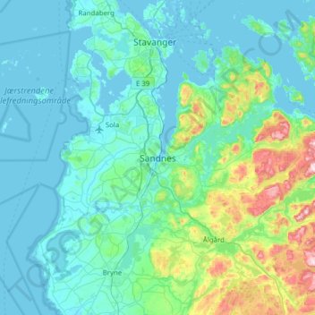 Carte topographique Sandnes, altitude, relief