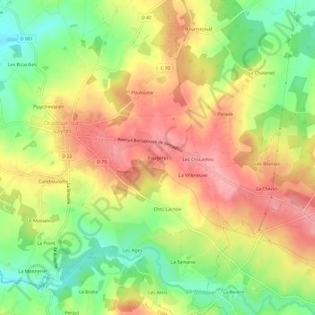 Carte topographique Fougeras, altitude, relief