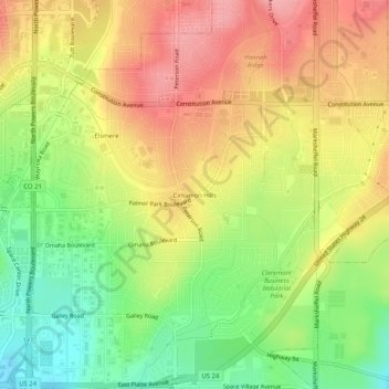 Carte topographique Cimarron Hills, altitude, relief