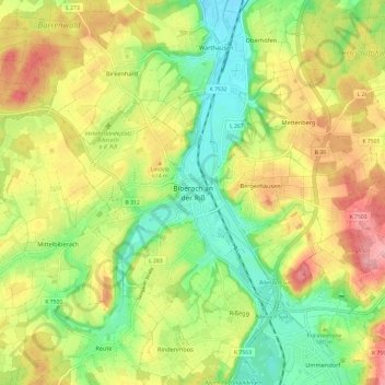 Carte topographique Biberach an der Riß, altitude, relief