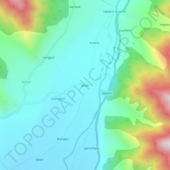 Carte topographique yanar, altitude, relief