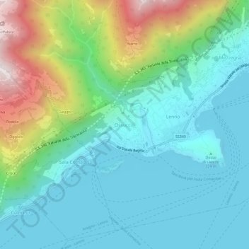 Carte topographique Ossuccio, altitude, relief