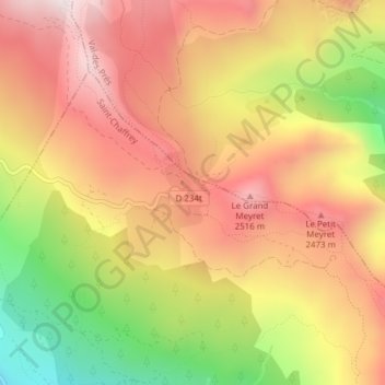Carte topographique Col de Granon, altitude, relief