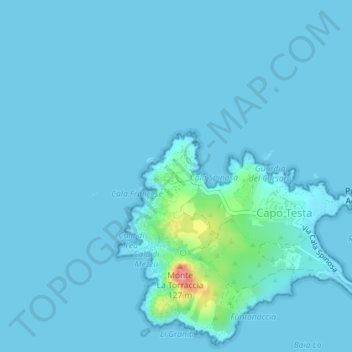 Carte topographique Capo Testa, altitude, relief